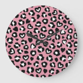 Tierdruck, rosa Leopard, Geparden, Herz Große Wanduhr (Vorderseite)