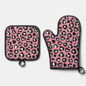 Tierdruck, rosa Leopard, Geparden, Herz Ofenhandschuh & Topflappen-Set (Vorderseite)