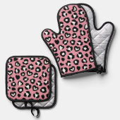 Tierdruck, rosa Leopard, Geparden, Herz Ofenhandschuh & Topflappen-Set (Vorderseite/Rückseite)