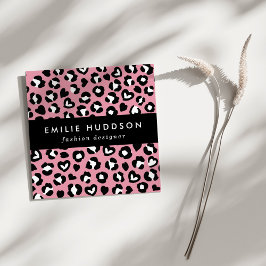 Tierdruck, rosa Leopard, Geparden, Herz Quadratische Visitenkarte