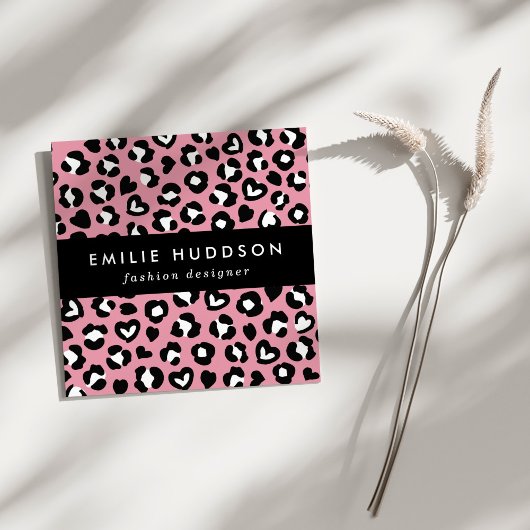 Tierdruck, rosa Leopard, Geparden, Herz Quadratische Visitenkarte