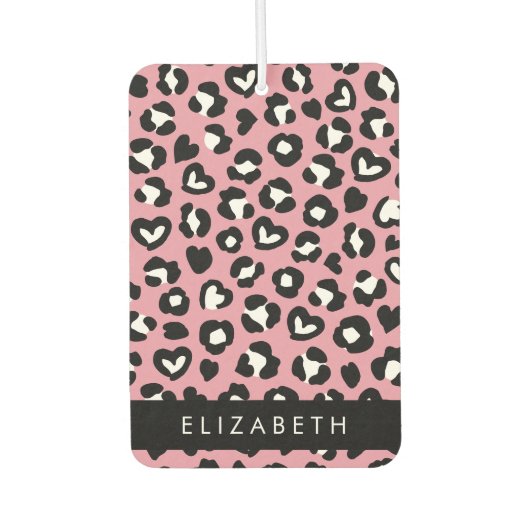 Tierdruck, rosa Leopard, Herz, Ihr Name Autolufterfrischer (Vorderseite)