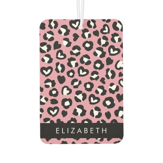 Tierdruck, rosa Leopard, Herz, Ihr Name Autolufterfrischer (Rückseite)