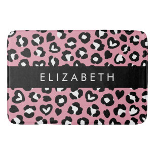 Tierdruck, rosa Leopard, Herz, Ihr Name Badematte