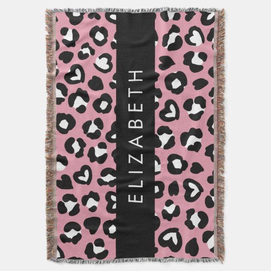 Tierdruck, rosa Leopard, Herz, Ihr Name Decke (Vorderseite Vertikal)