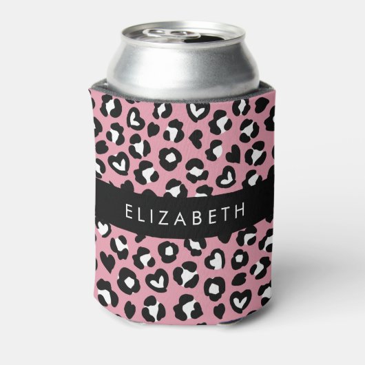 Tierdruck, rosa Leopard, Herz, Ihr Name Dosenkühler (Kanne Rückseite)