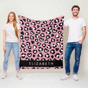 Tierdruck, rosa Leopard, Herz, Ihr Name Fleecedecke