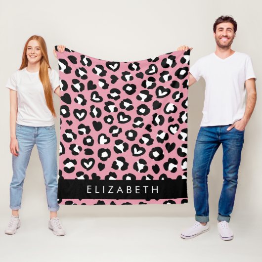 Tierdruck, rosa Leopard, Herz, Ihr Name Fleecedecke (Beispiel)