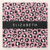 Tierdruck, rosa Leopard, Herz, Ihr Name Glasuntersetzer (Vorderseite)