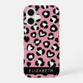 Tierdruck, rosa Leopard, Herz, Ihr Name iPhone 16 Hülle (Rückseite)