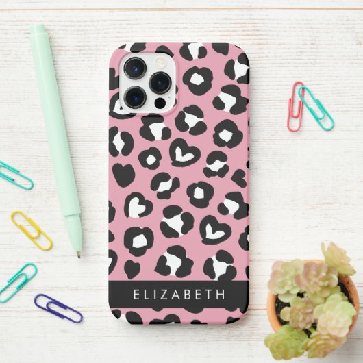 Tierdruck, rosa Leopard, Herz, Ihr Name iPhone Hülle (Auf dem Schreibtisch)