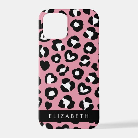 Tierdruck, rosa Leopard, Herz, Ihr Name iPhone Hülle (Rückseite)