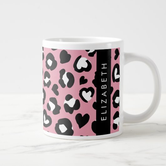 Tierdruck, rosa Leopard, Herz, Ihr Name Jumbo-Tasse (Rechts)