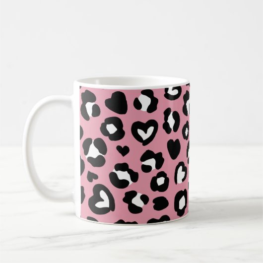 Tierdruck, rosa Leopard, Herz, Ihr Name Kaffeetasse (Links)