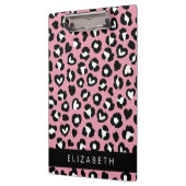 Tierdruck, rosa Leopard, Herz, Ihr Name Klemmbrett (Links)