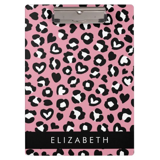 Tierdruck, rosa Leopard, Herz, Ihr Name Klemmbrett (Vorderseite)
