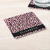 Tierdruck, rosa Leopard, Herz, Ihr Name Rechteckiger Pappuntersetzer (angewinkelt)