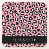 Tierdruck, rosa Leopard, Herz, Ihr Name Rechteckiger Pappuntersetzer (Vorderseite)
