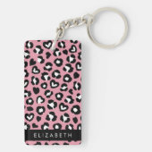 Tierdruck, rosa Leopard, Herz, Ihr Name Schlüsselanhänger (Rückseite)