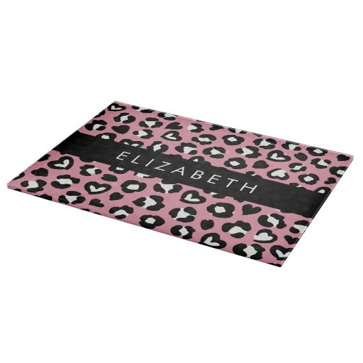 Tierdruck, rosa Leopard, Herz, Ihr Name Schneidebrett (Ecke)