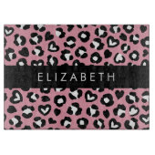Tierdruck, rosa Leopard, Herz, Ihr Name Schneidebrett (Vorderseite)