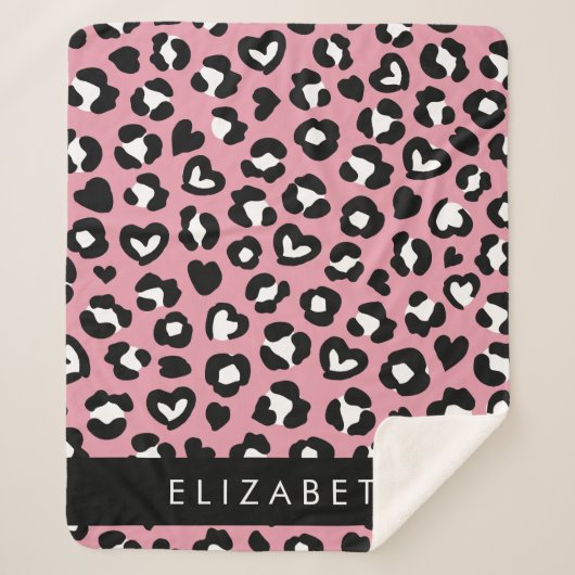 Tierdruck, rosa Leopard, Herz, Ihr Name Sherpadecke (Vorderseite)