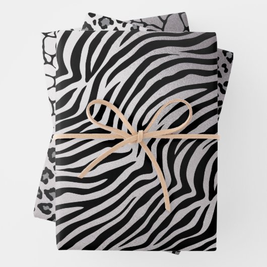 Tierdruck Schwarz-weißer Silbersafari Geschenkpapier Set (Beispiel)