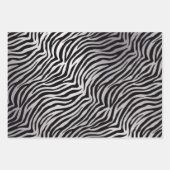 Tierdruck Schwarz-weißer Silbersafari Geschenkpapier Set (Vorderseite)