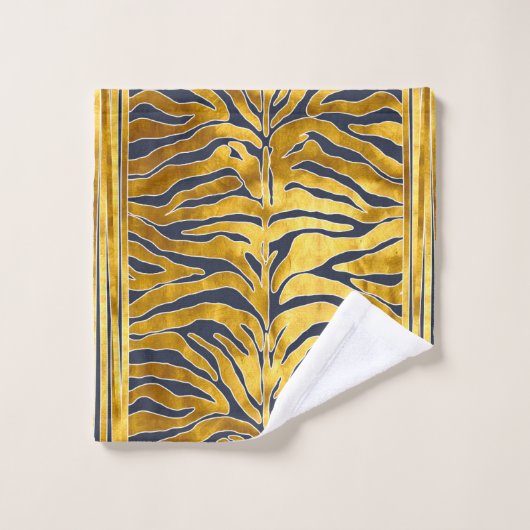 Tierdruck, Tigerstreifen in Gold, blau, weiß Badhandtuch Set (Waschlappen)