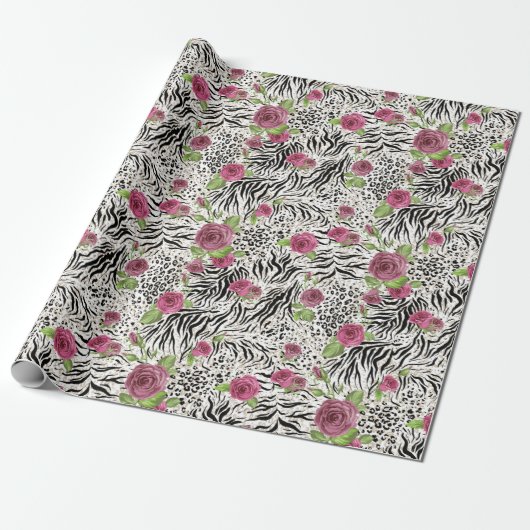 Tierdruck und Rose Geschenkpapier (Ungerollt)