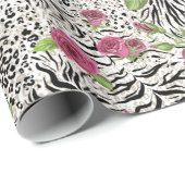 Tierdruck und Rose Geschenkpapier (Rolleneckpunkt)