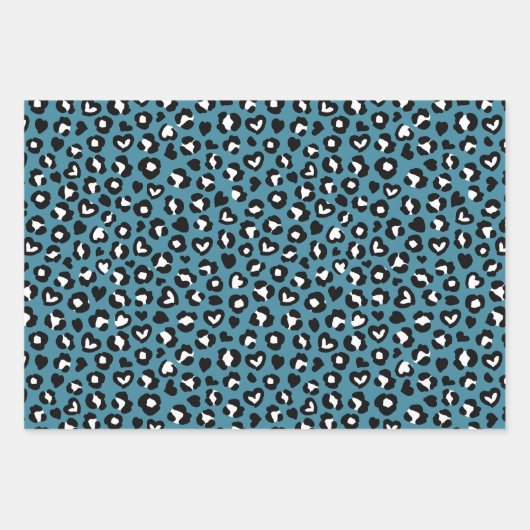 Tierdrucke, Blauer Leopard, Geparden, Herz Geschenkpapier Set (Vorderseite)