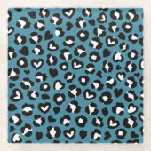 Tierdrucke, Blauer Leopard, Geparden, Herz Glasuntersetzer (Vorderseite)