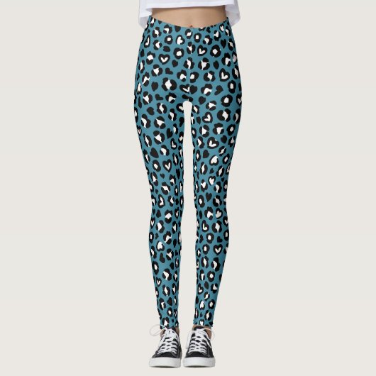 Tierdrucke, Blauer Leopard, Geparden, Herz Leggings (Vorderseite)