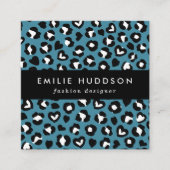 Tierdrucke, Blauer Leopard, Geparden, Herz Quadratische Visitenkarte (Vorderseite)