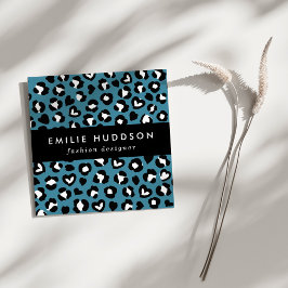 Tierdrucke, Blauer Leopard, Geparden, Herz Quadratische Visitenkarte