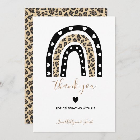 Tierdruckleopard Regenbogen Babydusche Dankeskarte (Vorne/Hinten)
