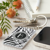 Tierdruckzebra-Muster und Monogramm Schlüsselanhänger (Vorderseite rechts)