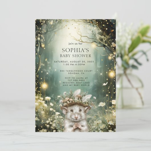 Tierdusche aus verzaubertem Wald Einladung (Stehend Vorderseite)