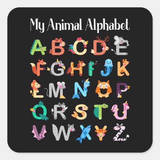Tiere Alphabet Lernen ABC Tiere Quadratischer Aufkleber (Vorderseite)