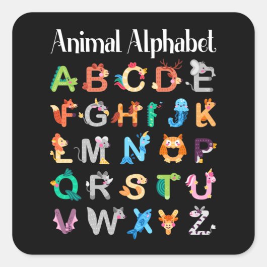 Tiere Alphabet Lernen ABC Tiere Quadratischer Aufkleber (Vorderseite)