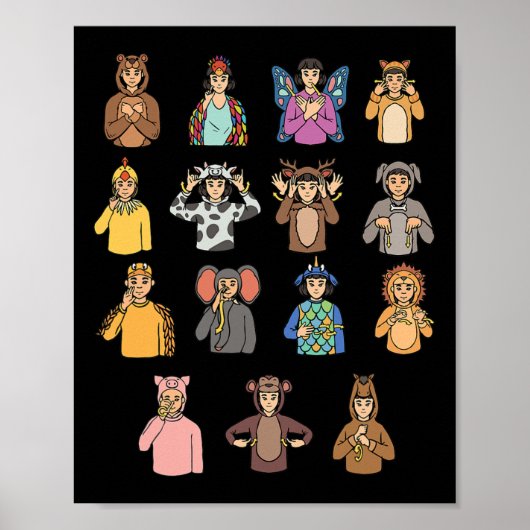Tiere ASL Hand Gesture Deaf Hörverlust Awarene Poster (Vorne)