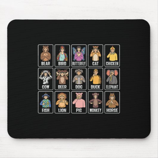 Tiere ASL Hand Gesture Tiere Gehörverlust Mousepad (Vorne)