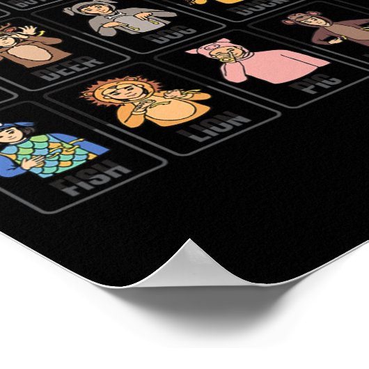 Tiere ASL Hand Gesture Tiere Gehörverlust Poster (Ecke)