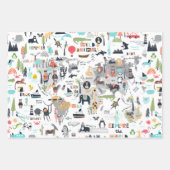 Tiere auf der Weltkarte Geschenkpapier Set (Vorderseite)