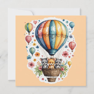 Tiere auf einem Ballon Einladung