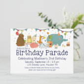 Tiere auf Paradefahrt bis zum Geburtstag Einladung (Stehend Vorderseite)