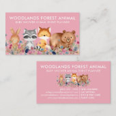 Tiere Baby Bear Fox Raccoon Kaninchen rosa Visitenkarte (Vorne/Hinten)