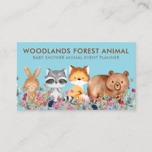 Tiere Baby Bear Fox Raccoon Rabbit blau Visitenkarte