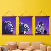 Tiere der 80er Jahre Wandteppich Mit Holzrahmen